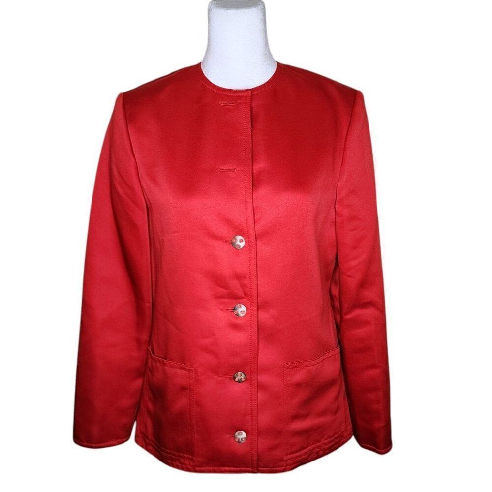 Vintage 70s Oscar de la Renta Satin Dressy Jacket Blazer Womens M Red Holiday
